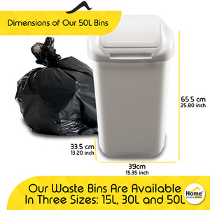 Waste Bin with Secure Lid 15-30-50L - White / 50l by Home Centre