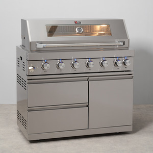 6 Burner BBQ Modular Outdoor Kitchen with Sear Station and Single Fridge Unit by Draco Grills