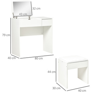 HOMCOM Dressing Table Set With Mirror - White by HOMCOM
