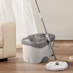 Hands-free Foot-operated Pedal Rotating Mop and Bucket Set - Grey & White by komore