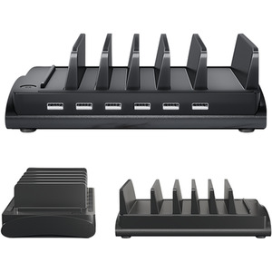 60W 6 Port USB Charging Station with 6 Cables - Black by Livingandhome