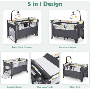 5-in-1 Baby Bassinet Bedside Sleeper by Costway