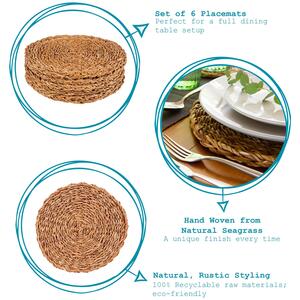 30cm Round Woven Seagrass Placemats Pack of 6 - Brown by Argon Tableware