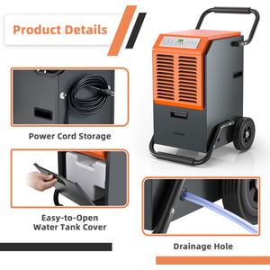 63L Commercial Industrial Dehumidifier - Grey by Costway