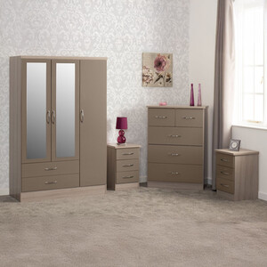 Nevada 3 Door 2 Drawer Mirrored Wardrobe Bedroom Set - Oyster, Light Oak by Seconique