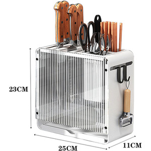 Acrylic Knife and Utensil Holder with Drain Tray - white / 11cm by Livingandhome