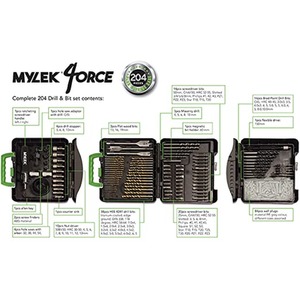 MYLEK 204 Piece Drill Bit And Screwdriver Accessory Set with Carry Case - Black by Mylek
