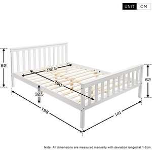 Solid Pine Wooden Bed Frame - White / Double by Abrihome