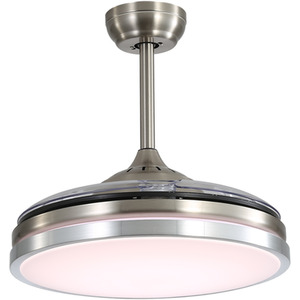 Round LED Ceiling Fan Light with Retractable Blades - Brushed Nickel by Livingandhome