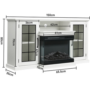 Recessed Electric Fireplace TV Cabinet with Adjustable Flame and Brightness - White by Livingandhome