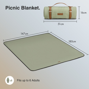 Picnic Blanket with Faux Leather Carry Handle - Beige / 180cm by VonShef
