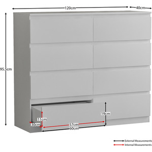 Denver Bedroom Set (2 Drawer Bedside(x2), 8 Drawer Chest, 2 Door Wardrobe) by Vida Designs