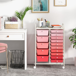 15 Drawers Mobile Storage Trolley-Red - Red by Costway