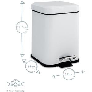 Square Stainless Steel Toilet Pedal Bin Brush Set - White by Harbour Housewares