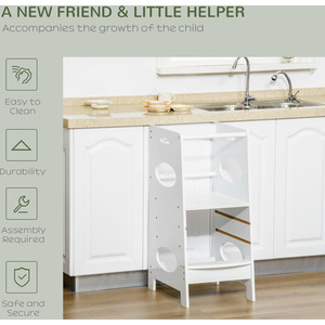 HOMCOM Kids Step Stool Kitchen Stool with Adjustable Standing Platform - White by HOMCOM