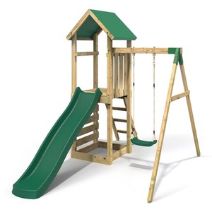 Wooden Climbing Frame with Single Swing, Play Tower and Slide - Multiple Styles - Green by Rebo