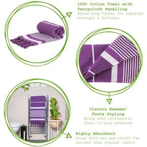 Deluxe Cotton Turkish Bath Towel - Pinstripe - Purple / 2 by Nicola Spring