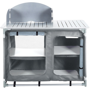 Folding Portable Camping Table Kitchen Cookware Storage Cupboard - Grey by Livingandhome