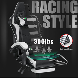 Gaming Chair with Foot-rest - Black and White