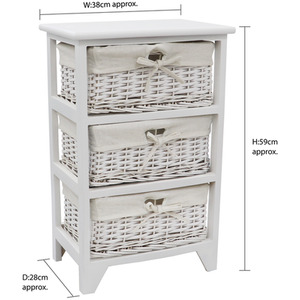 JVL Wimborne 3 Drawer Willow Storage Unit - White by JVL