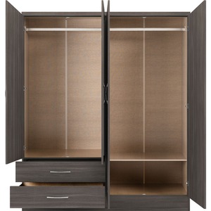 Nevada 4 Door 2 Drawer Mirrored Wardrobe Bedroom Set - Black Wood Grain by Seconique