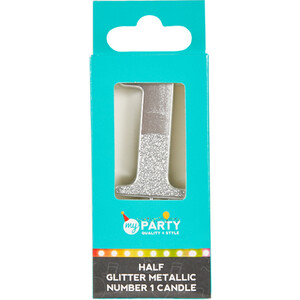 Half Glitter Metallic Candle - Silver / 1