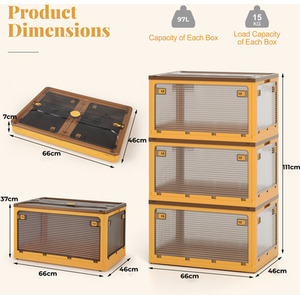 3-Tier Large Collapsible Storage Bins - Yellow by Costway