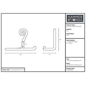 W180mm Curly Iron Toilet Roll Holder Raw - Raw by Hammer and Tongs