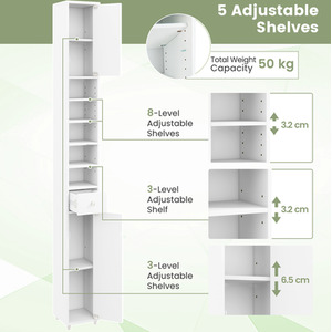 Costway Slim Tall Bathroom Cabinet-White - White by Costway