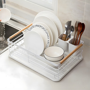 Kitchen Dish Drainer with Wooden Handles - White by lifeideas