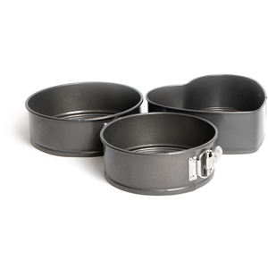 3pc Non-Stick Spring Form Cake Pan Set, 2 round Pans, and Heart Shaped Tin - Grey by MasterClass