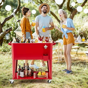 75 L Portable Patio Rolling Ice Chest - Red by Costway