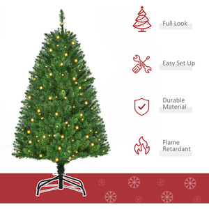 HOMCOM Prelit Artificial Christmas Tree with Warm White Lights - Green / 4ft by HOMCOM
