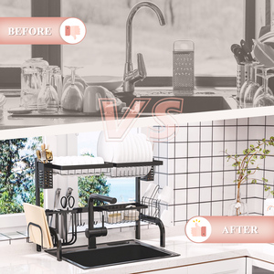 HOMCOM Space Saving 2 Tier Over The Sink Dish Drainer Rack - Black / 31.5cm / 65cm by HOMCOM