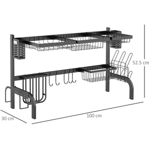 HOMCOM Space Saving 2 Tier Over The Sink Dish Drainer Rack - Black / 30cm / 100cm by HOMCOM