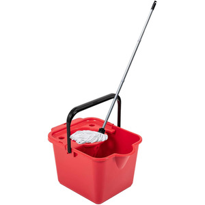 Red 12L Cotton Mop and Bucket Set With Pouring Lip For Hard Floors - Red by STORM TRADING GROUP