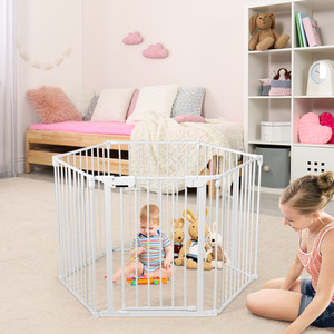 6-Panel Baby Pet Gate Baby Safety Playpen - White by Costway