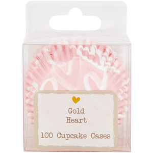 Pack of 100 Hearts Cupcake Cases - Pink