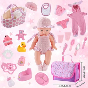 26 Piece Baby Doll with Carry Cot 4 Outfit Sets and Carrying Case - Pink