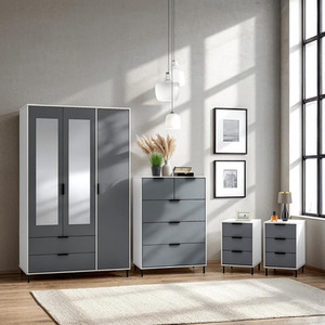 Madrid 3 Door Wardrobe Bedroom Set - Grey by Seconique