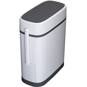 Slim Flip Top Bin with Built-in Toilet Brush - White Black by Livingandhome
