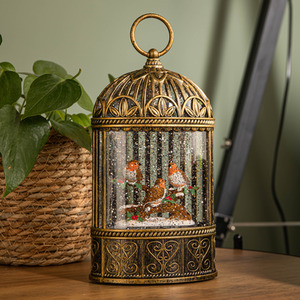 Light up Christmas Robin Scene Water Spinner with LEDs - Bronze by Samuel Alexander