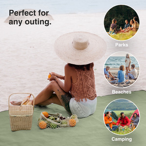 Picnic Blanket with Faux Leather Carry Handle - Beige / 180cm by VonShef