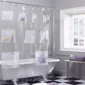 Shower Curtain with Storage - Clear
