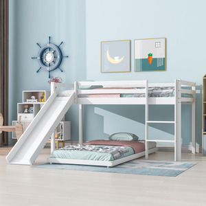 Bunk Bed for Kids with Adjustable Ladder and Slide - White by Abrihome