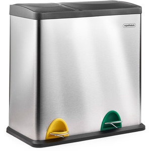 Kitchen Bin with Double Recycling Compartments - Silver by VonHaus