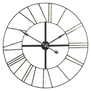 Black Iron Clock with Bronze Numerals - Black