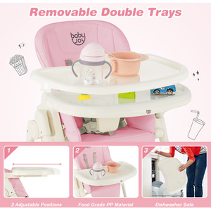 4-in-1 Baby High Chair Foldable Feeding Chair - Pink by Costway