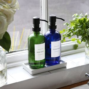 Glass Soap Dispensers with Labels - 500ml - White - Pack of 2 - Blue by Harbour Housewares