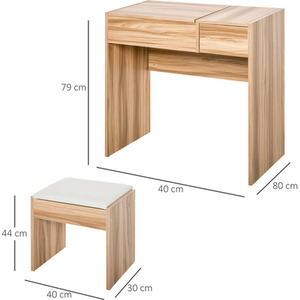 HOMCOM Dressing Table Set With Mirror - Wood Grain by HOMCOM